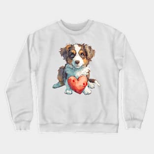 Valentine Australian Shepherd Holding Heart Crewneck Sweatshirt